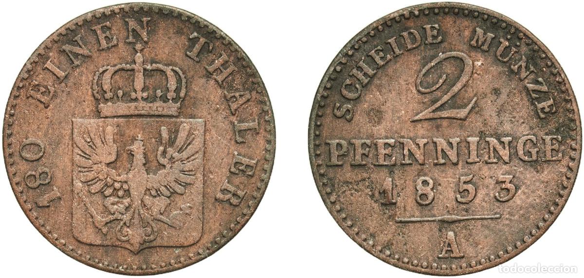 Monedas antiguas de Europa: Germany Kingdom of Prussia Kingdom of Prussia Second Empire 1853 A 2 Pfenninge - Friedrich Wilhelm