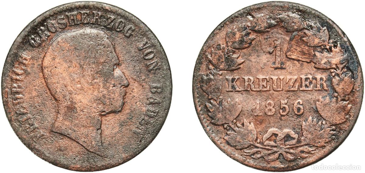 Monedas antiguas de Europa: Germany Grand Duchy of Baden German states 1856 1 Kreuzer - Friedrich I Copper Staatliche M&uuml;nze Bad