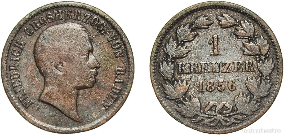 Monedas antiguas de Europa: Germany Grand Duchy of Baden German states 1856 1 Kreuzer - Friedrich I Copper Staatliche M&uuml;nze Bad