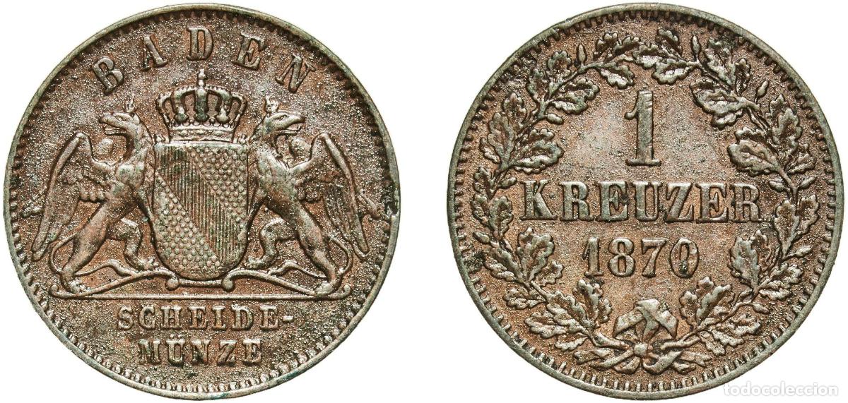 Monedas antiguas de Europa: Germany Grand Duchy of Baden German states 1870 1 Kreuzer - Friedrich I Copper Staatliche M&uuml;nze Bad