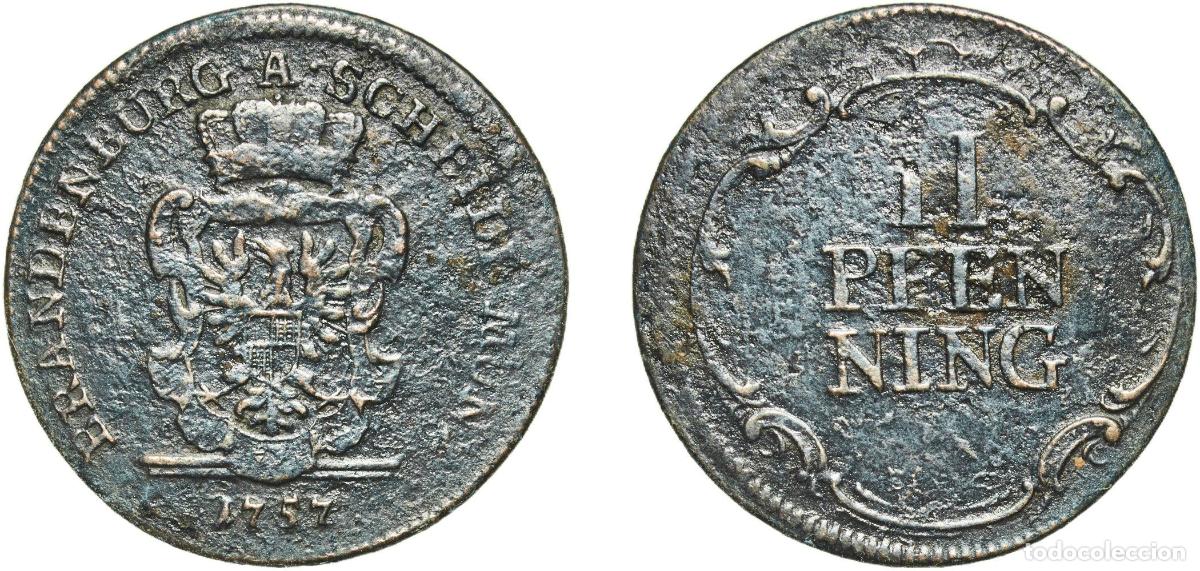 Monedas antiguas de Europa: Germany Margraviate of Brandenburg-Ansbach German states 1757 2 Pfennigs - Christian Frederick Char