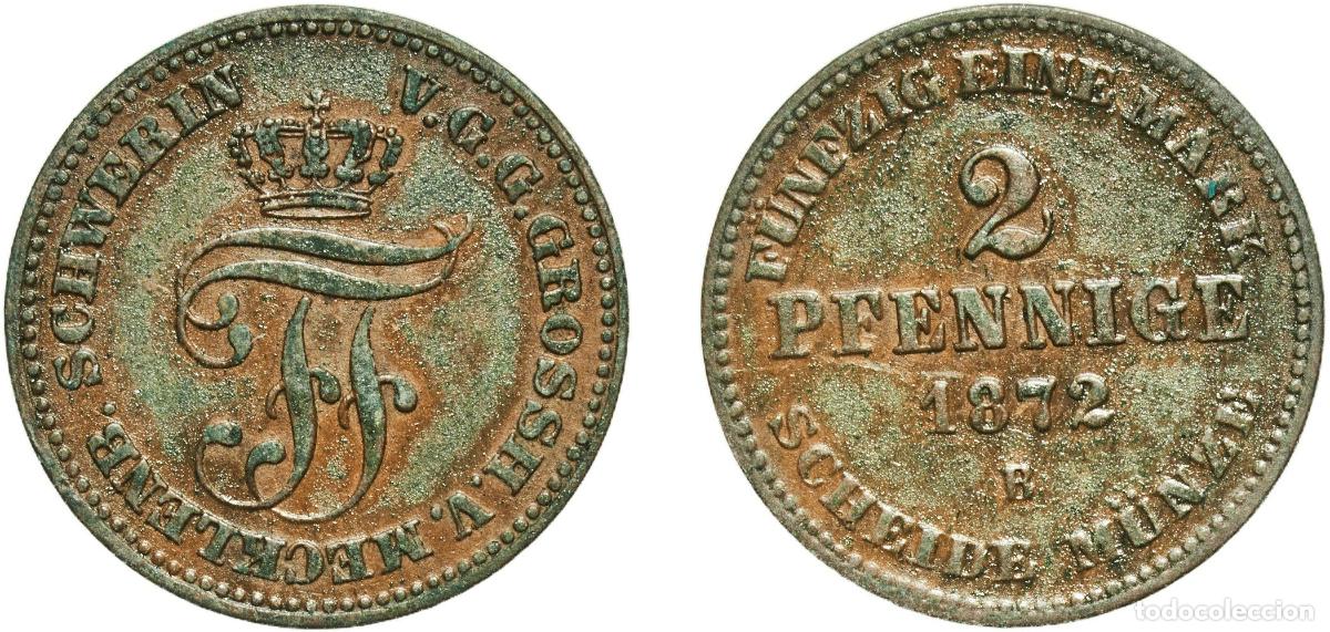 Monedas antiguas de Europa: Germany Grand duchy of Mecklenburg-Schwerin German states 1872 2 Pfennige - Frederick Francis II Co