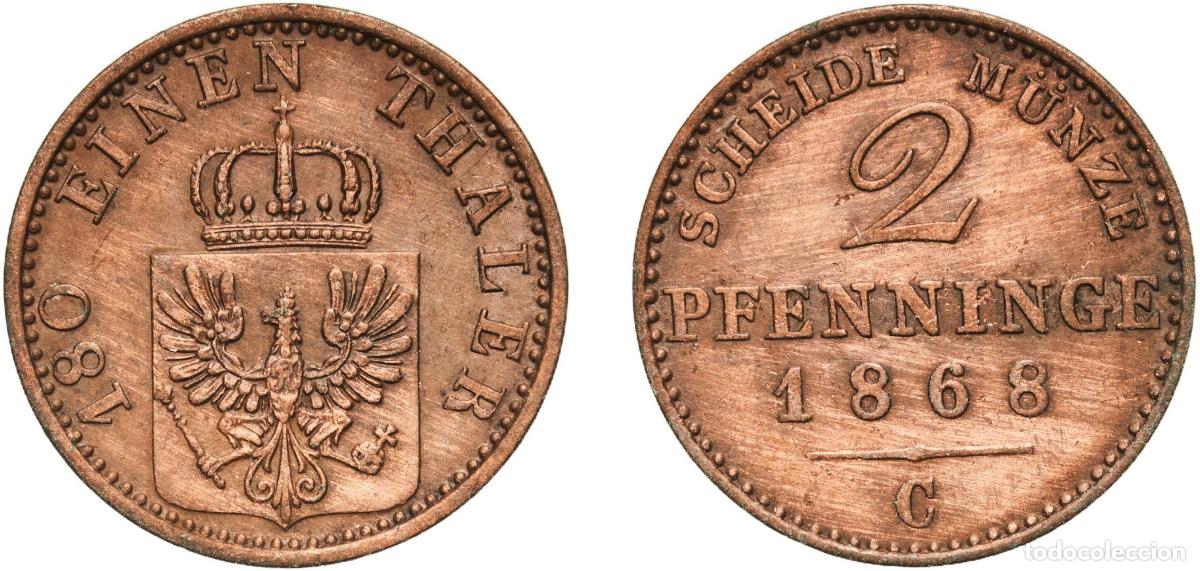 Monedas antiguas de Europa: Germany Kingdom of Prussia Kingdom of Prussia Second Empire 1868 C 2 Pfenninge - William I Copper F