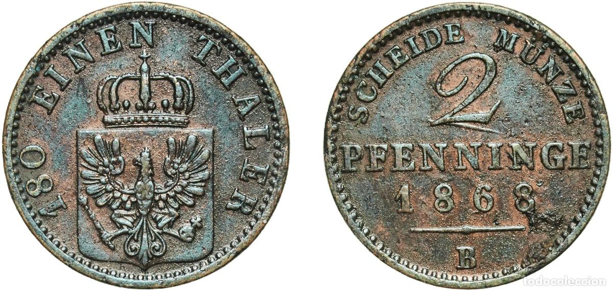 Monedas antiguas de Europa: Germany Kingdom of Prussia Kingdom of Prussia Second Empire 1868 B 2 Pfenninge - William I Copper H