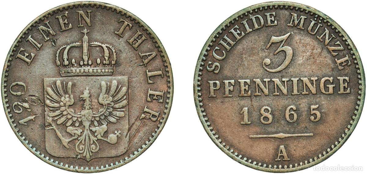 Monedas antiguas de Europa: Germany Kingdom of Prussia Kingdom of Prussia Second Empire 1865 A 3 Pfenninge - William I Copper B