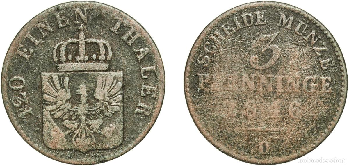 Monedas antiguas de Europa: Germany Kingdom of Prussia Kingdom of Prussia Second Empire 1846 D 3 Pfenninge - Friedrich Wilhelm