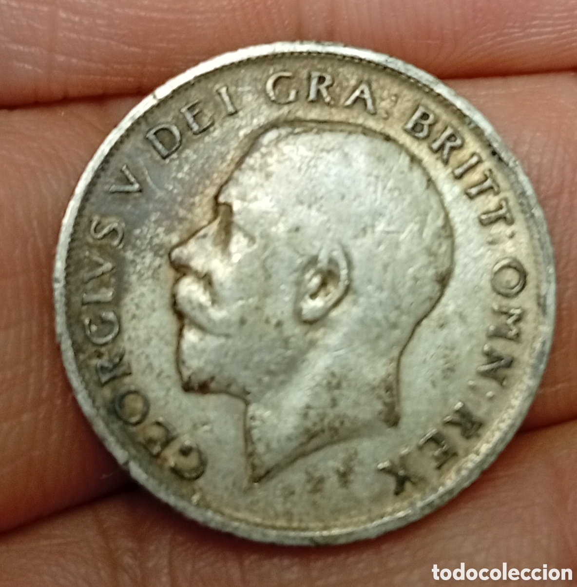 Monedas antiguas de Europa: Antigua moneda de plata de 1 chel&iacute;n rey Jorge V
