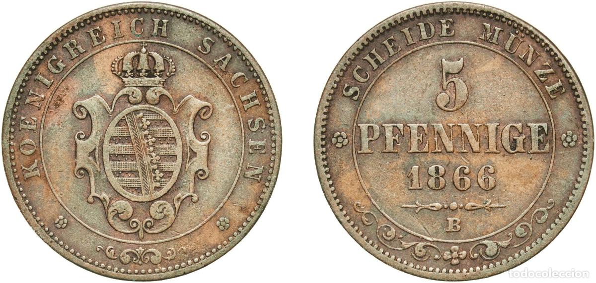 Monedas antiguas de Europa: Germany Kingdom of Saxony German states 1866 5 Pfennige - John Copper Dresden Mint (141000) 7.44g A