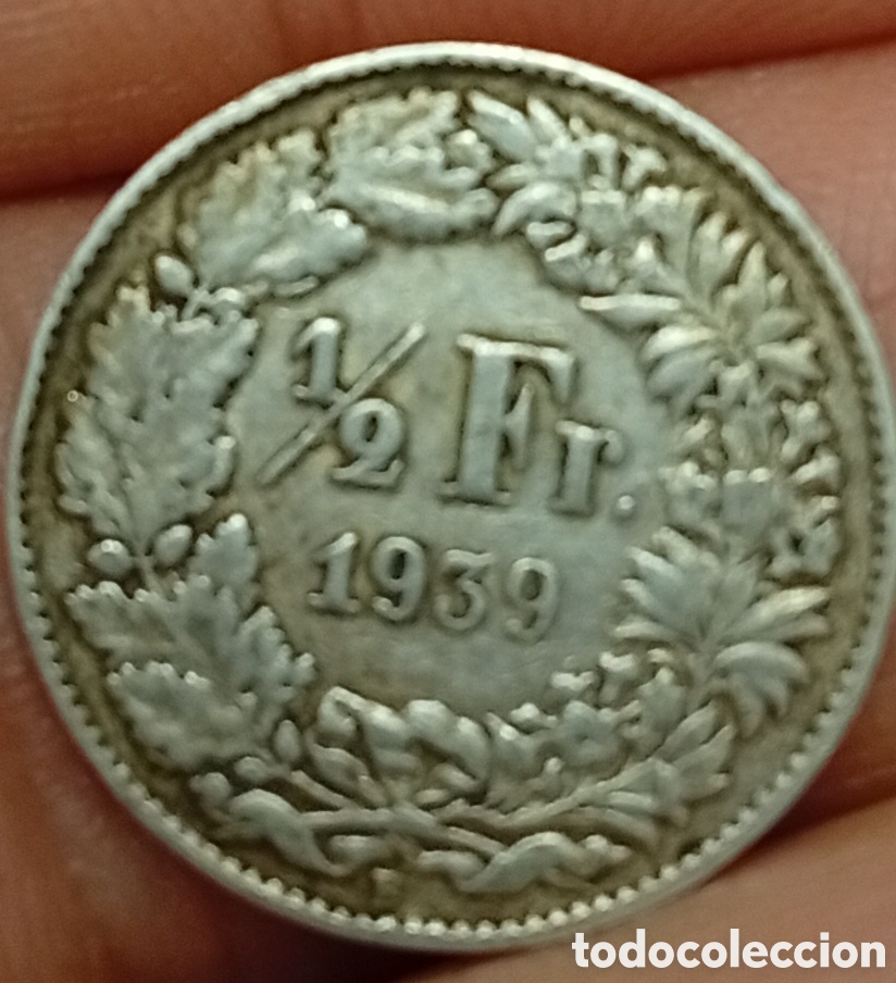 Monedas antiguas de Europa: Moneda antigua de plata a&ntilde;o 1939 1/2 Franco