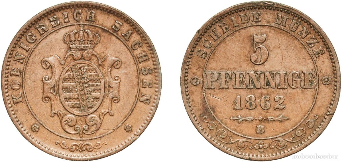 Monedas antiguas de Europa: Germany Kingdom of Saxony German states 1862 B 5 Pfennige - John Copper Dresden Mint (2468000) 7.36