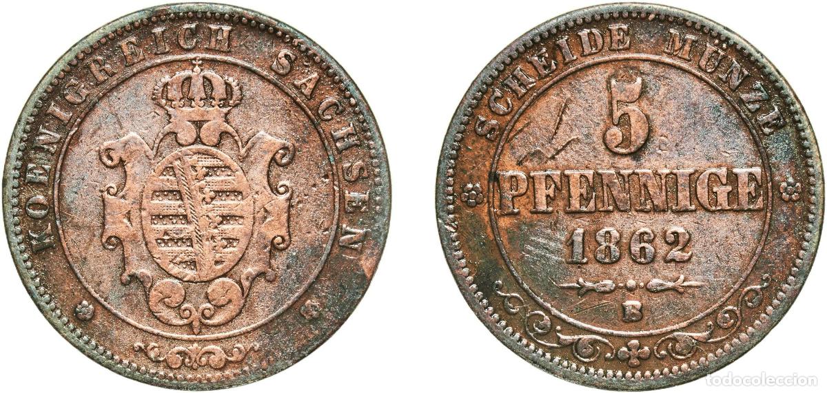 Monedas antiguas de Europa: Germany Kingdom of Saxony German states 1862 5 Pfennige - John Copper Dresden Mint (2468000) 7.13g