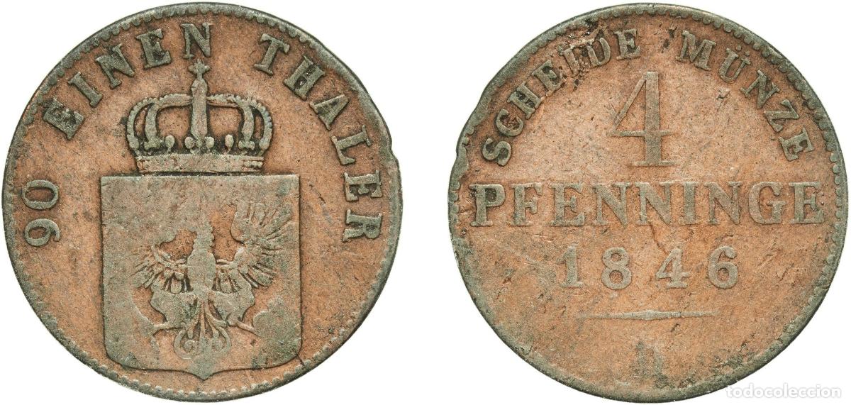 Monedas antiguas de Europa: Germany Kingdom of Prussia Kingdom of Prussia Second Empire 1846 D 4 Pfenninge - Frederick William