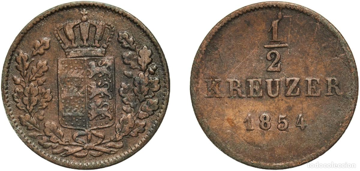 Monedas antiguas de Europa: Germany Kingdom of W&uuml;rttemberg Kingdom of W&uuml;rttemberg German States 1854 &frac12; Kreuzer - Wilhelm I Copp