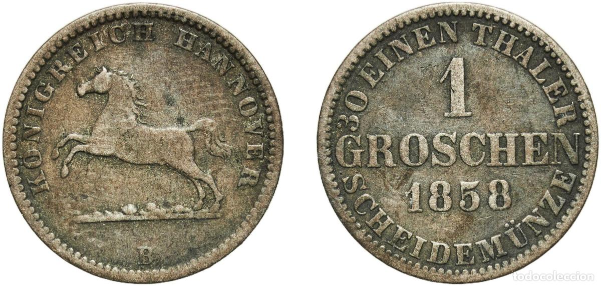 Monedas antiguas de Europa: Germany Kingdom of Hannover German states 1858 1 Groschen - George V Billon (.220 silver) Hanover M