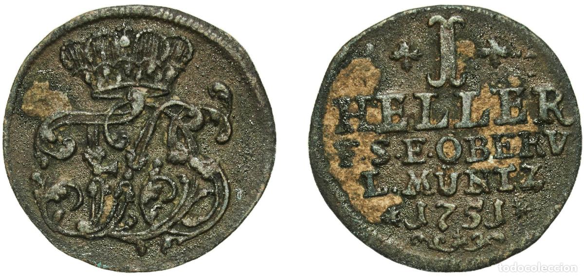 Monedas antiguas de Europa: Germany Grand Duchy of Saxe-Weimar-Eisenach German states 1751 1&frac12; Pfennig - Frederick III Copper Ei