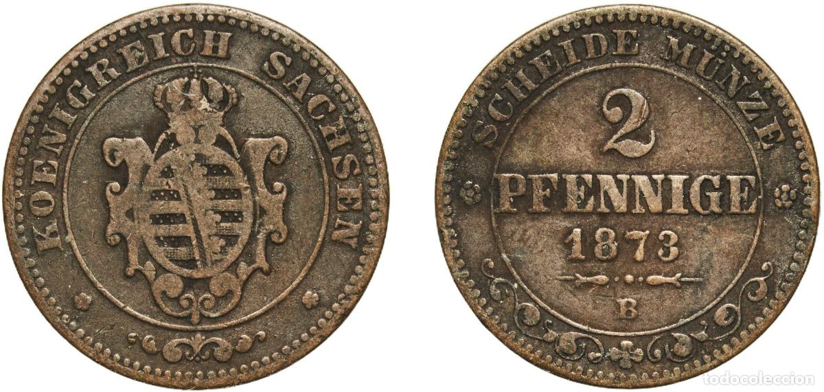 Monedas antiguas de Europa: Germany Kingdom of Saxony German states 1873 B 2 Pfennige - John Copper Dresden Mint (262000) 2.86g