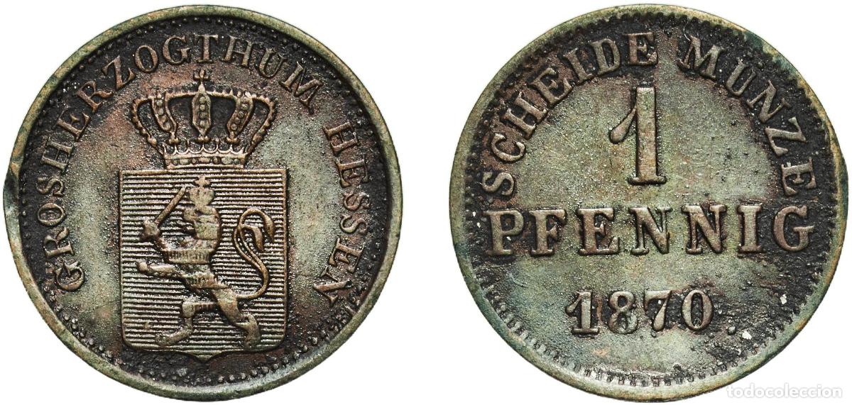 Monedas antiguas de Europa: Germany Grand Duchy of Hesse-Darmstadt German states 1870 1 Pfennig - Louis III Copper Darmstadt Mi