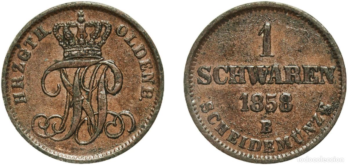 Monedas antiguas de Europa: Germany Grand duchy of Oldenburg German states 1858 B 1 Schwaren - Peter II Copper Hanover Mint (10