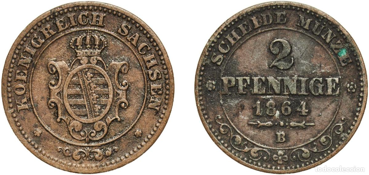 Monedas antiguas de Europa: Germany Kingdom of Saxony German states 1864 B 2 Pfennige - John Copper Dresden Mint (3139000) 2.93