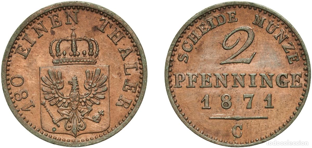 Monedas antiguas de Europa: Germany Kingdom of Prussia Kingdom of Prussia Second Empire 1871 C 2 Pfenninge - William I Copper F