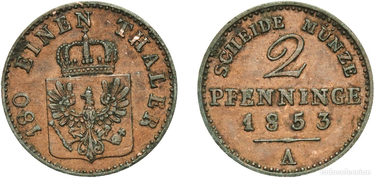 Monedas antiguas de Europa: Germany Kingdom of Prussia Kingdom of Prussia Second Empire 1853 A 2 Pfenninge - Friedrich Wilhelm