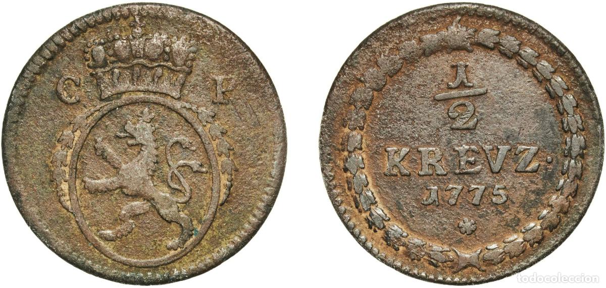 Monedas antiguas de Europa: Germany Electors of the Palatinate German states 1775 &frac12; Kreuzer - Charles Theodor Copper Mannheim M