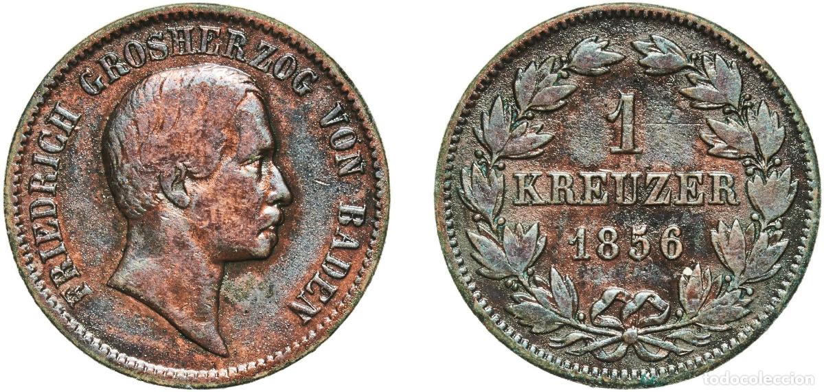 Monedas antiguas de Europa: Germany Grand Duchy of Baden German states 1856 1 Kreuzer - Friedrich I Copper Staatliche M&uuml;nze Bad