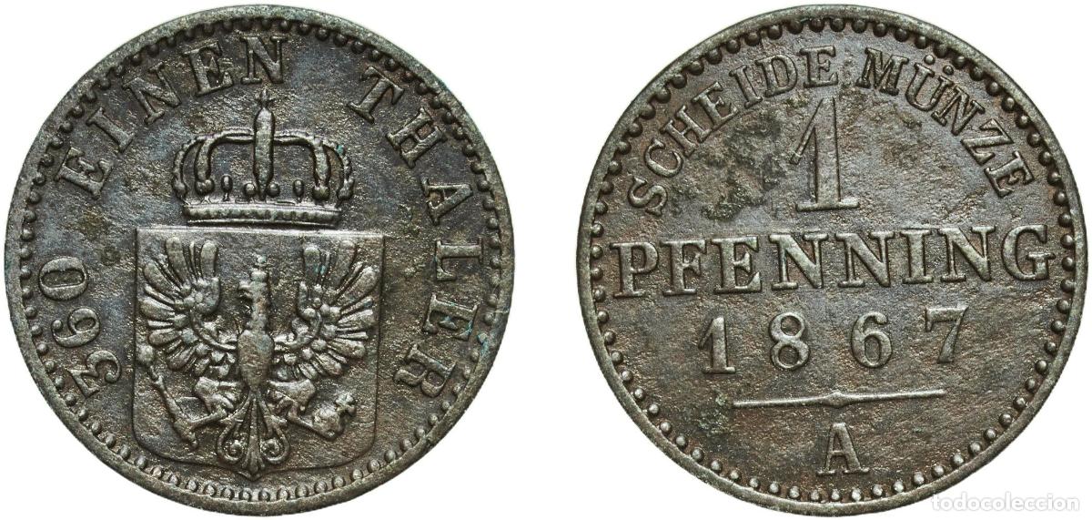 Monedas antiguas de Europa: Germany Kingdom of Prussia German states 1867 A 1 Pfenning - Wilhelm I Copper Berlin Mint 1.45g VF