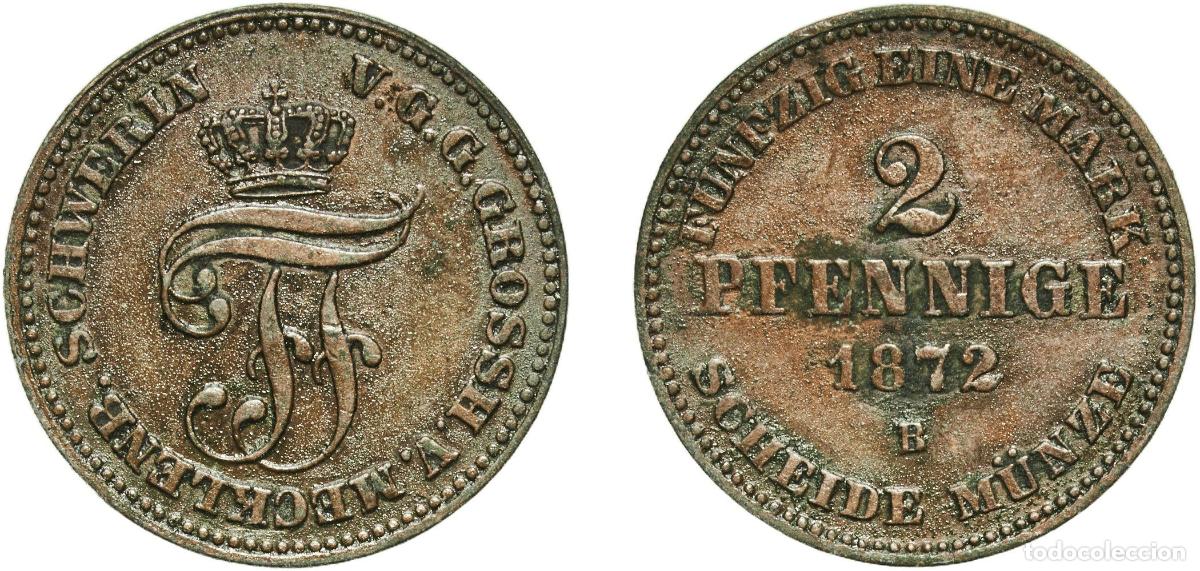 Monedas antiguas de Europa: Germany Grand duchy of Mecklenburg-Schwerin German states 1872 B 2 Pfennige - Frederick Francis II