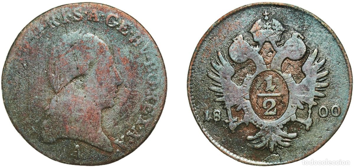 Monedas antiguas de Europa: Austria Empire 1800 A &frac12; Kreuzer - Francis II Copper Vienna Mint 1.84g F KM 2108 Adamo C1 MT 1391