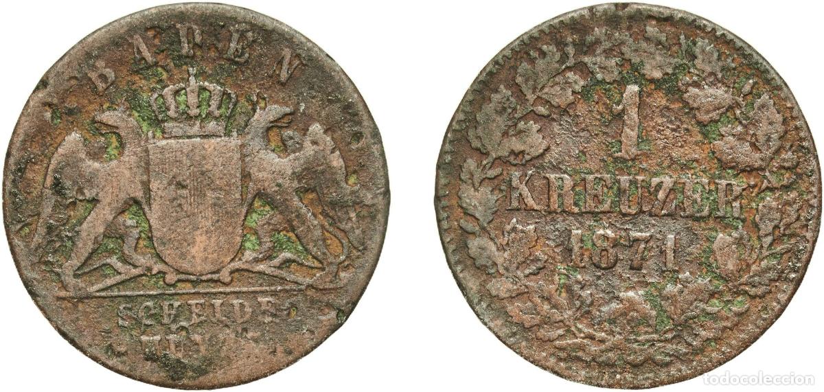 Monedas antiguas de Europa: Germany Grand Duchy of Baden German states 1871 1 Kreuzer - Friedrich I Copper Staatliche M&uuml;nze Bad