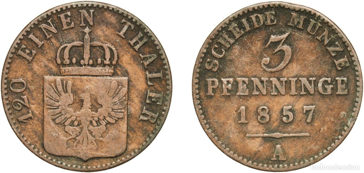 Monedas antiguas de Europa: Germany Kingdom of Prussia Kingdom of Prussia Second Empire 1857 A 3 Pfenninge - Friedrich Wilhelm