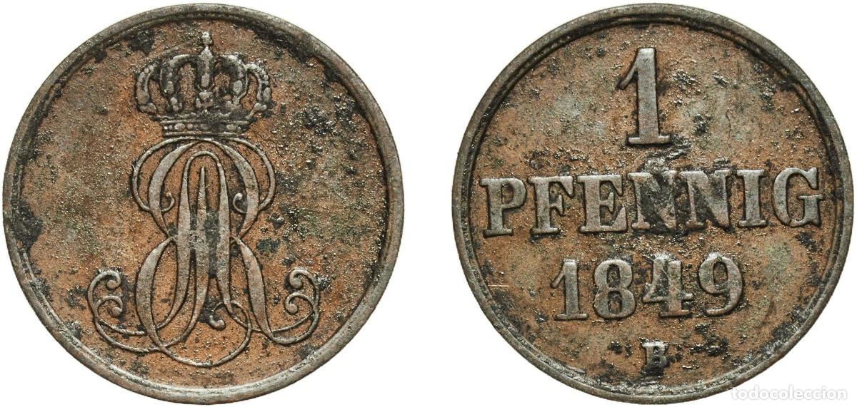 Monedas antiguas de Europa: Germany Kingdom of Hannover Kingdom of Hannover German States 1849 B 1 Pfennig - Ernest August Copp