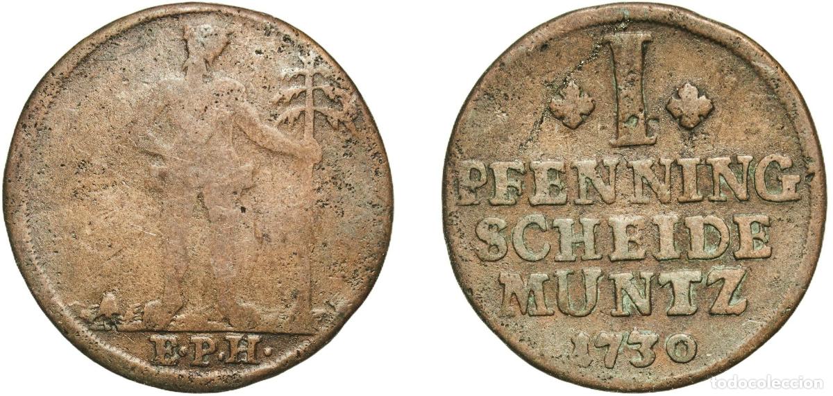 Monedas antiguas de Europa: Germany Principality of Brunswick-Wolfenb&uuml;ttel German states 1730 1 Pfenning - August William Coppe