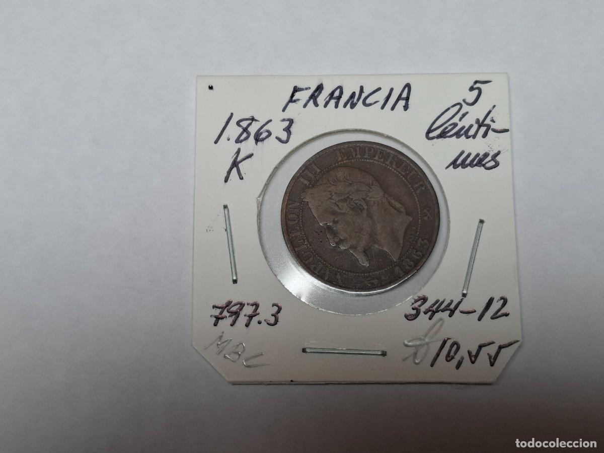 Monedas antiguas de Europa: 5 CENTIMOS de 1863 K KM 797.3 FRANCIA en MBC