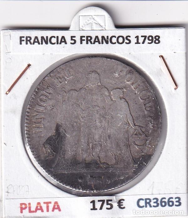 Monedas antiguas de Europa: CR3663 MONEDA FRANCIA 5 FRANCOS 1798 BURDEOS L'AN 7 RARA PLATA