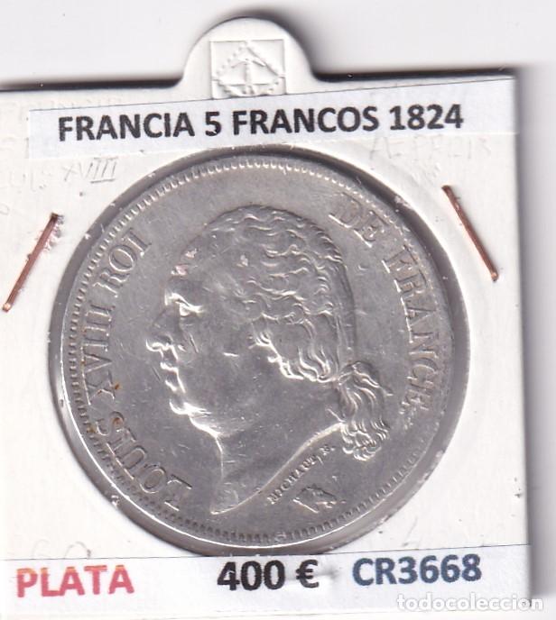 Monedas antiguas de Europa: CR3668 MONEDA FRANCIA 5 FRANCOS 1824 LUIS XVIII PARIS PBO PLATA