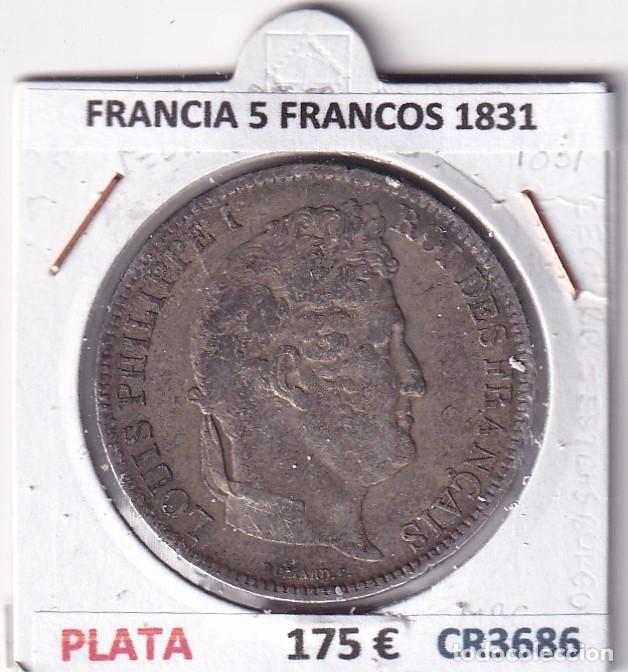 Monedas antiguas de Europa: CR3686 MONEDA FRANCIA 5 FRANCOS 1831 LUIS FELIPE I ESTRASBURGO PLATA