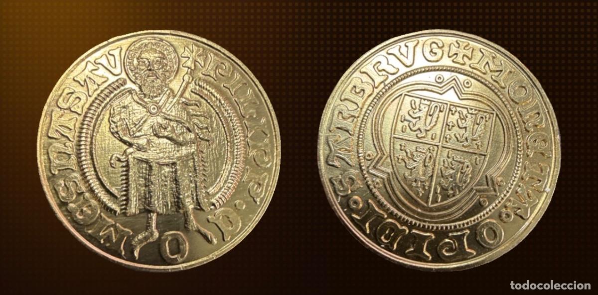 Monedas antiguas de Europa: R&Eacute;PLICA DE FLOR&Iacute;N DE ORO DE FELIPE EL BUENO &middot; PIEZA MEDIEVAL DECORATIVA &middot; BA&Ntilde;O DE ORO