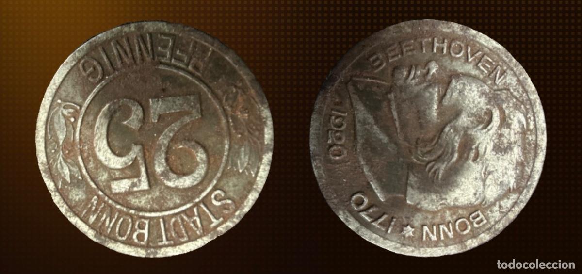 Monedas antiguas de Europa: 25 PFENNIG BONN 1920 &middot; BEETHOVEN &middot; NOTGELD ALEM&Aacute;N ORIGINAL &middot; PIEZA HIST&Oacute;RICA