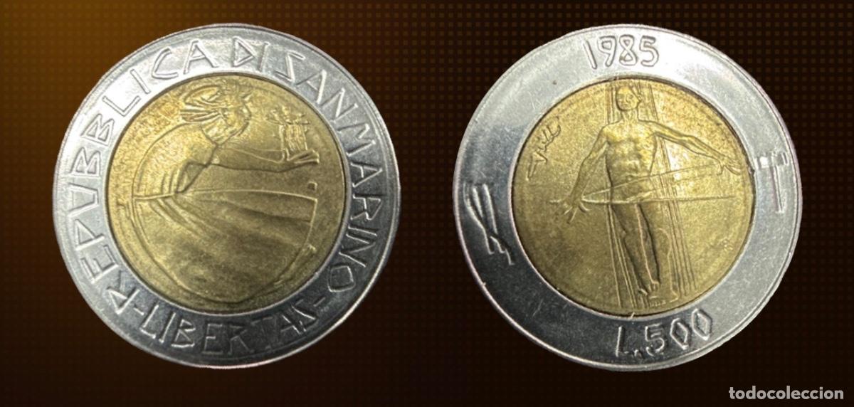 Monedas antiguas de Europa: 500 LIRAS SAN MARINO 1985 &middot; LUCHA CONTRA LAS DROGAS &middot; CONMEMORATIVA BIMET&Aacute;LICA