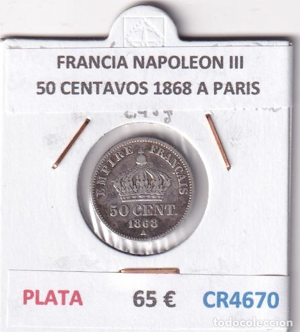Monedas antiguas de Europa: CR4670 MONEDA FRANCIA NAPOLEON III 50 CENTAVOS 1868 A PARIS PLATA
