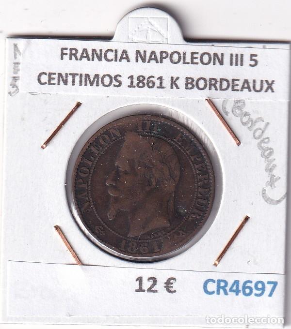Monedas antiguas de Europa: CR4697 MONEDA FRANCIA NAPOLEON III 5 CENTIMOS 1861 K BORDEAUX BRONCE