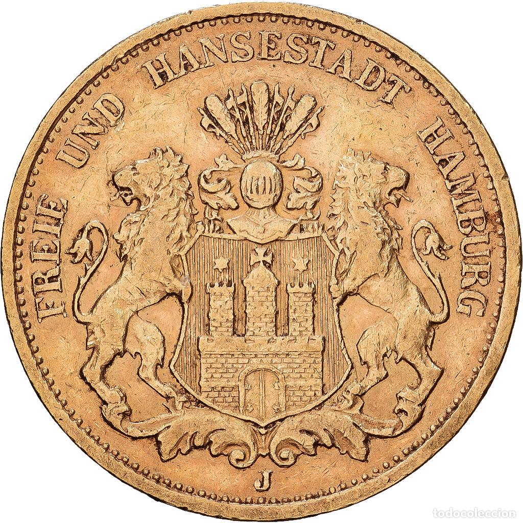 Monedas antiguas de Europa: [#1540108] Estados alemanes, HAMBURG, 20 Mark, 1876, Hamburg, Oro, MBC, KM:602