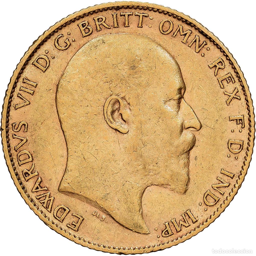 Monedas antiguas de Europa: [#1118041] GREAT BRITAIN, 1/2 Sovereign, 1908, KM #804, EF(40-45), Gold, 3.98