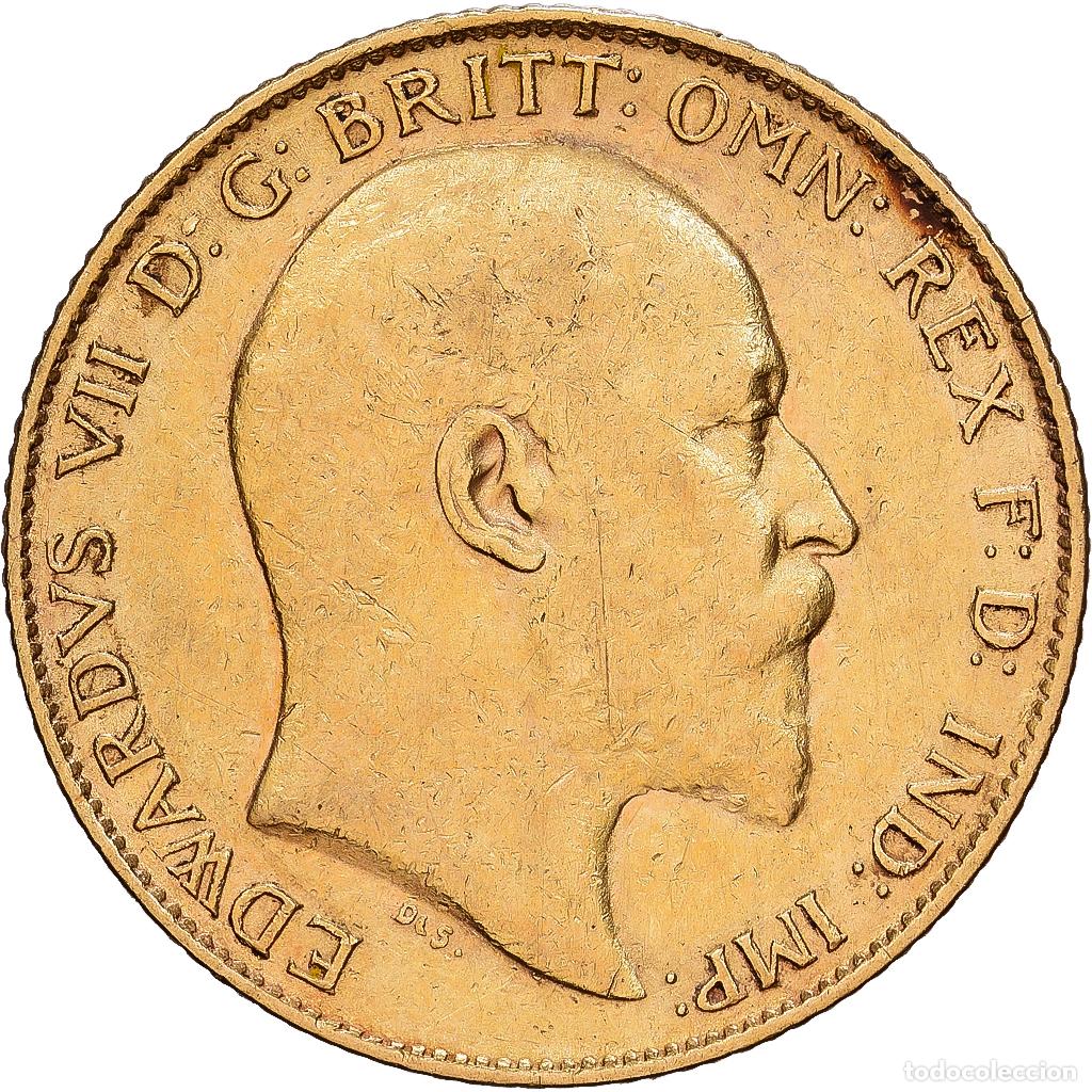 Monedas antiguas de Europa: [#1118045] GREAT BRITAIN, 1/2 Sovereign, 1909, KM #804, EF(40-45), Gold, 3.99