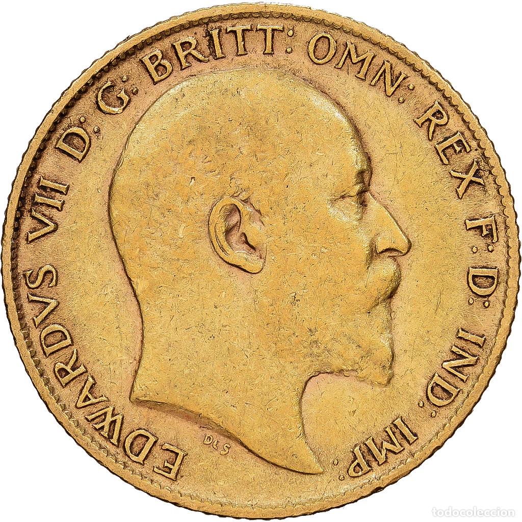 Monedas antiguas de Europa: [#1118047] GREAT BRITAIN, 1/2 Sovereign, 1905, KM #804, EF(40-45), Gold, 3.96