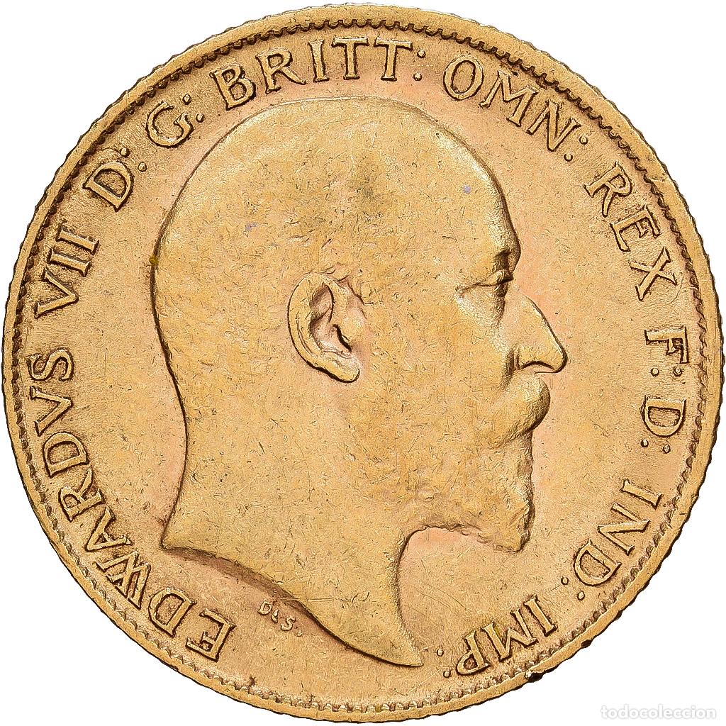 Monedas antiguas de Europa: [#1118043] GREAT BRITAIN, 1/2 Sovereign, 1909, KM #804, EF(40-45), Gold, 3.99
