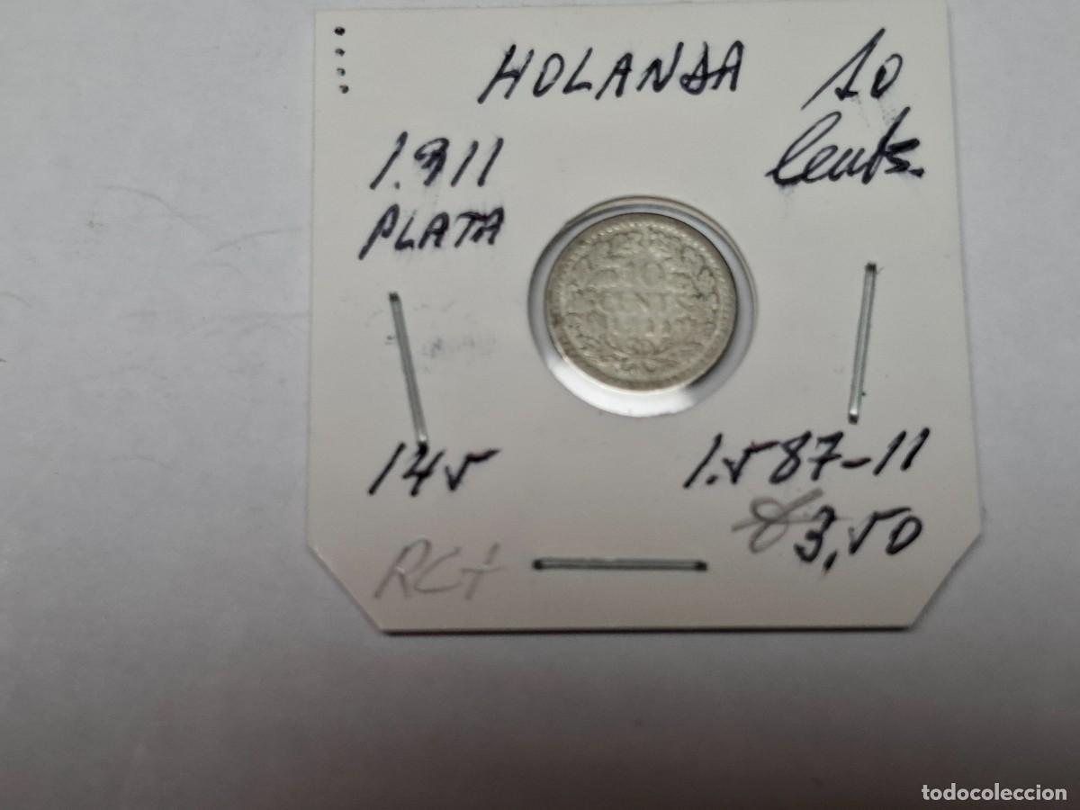 Monedas antiguas de Europa: 10 CENTIMOS de PLATA de 1911 KM 145 HOLANDA en RC+