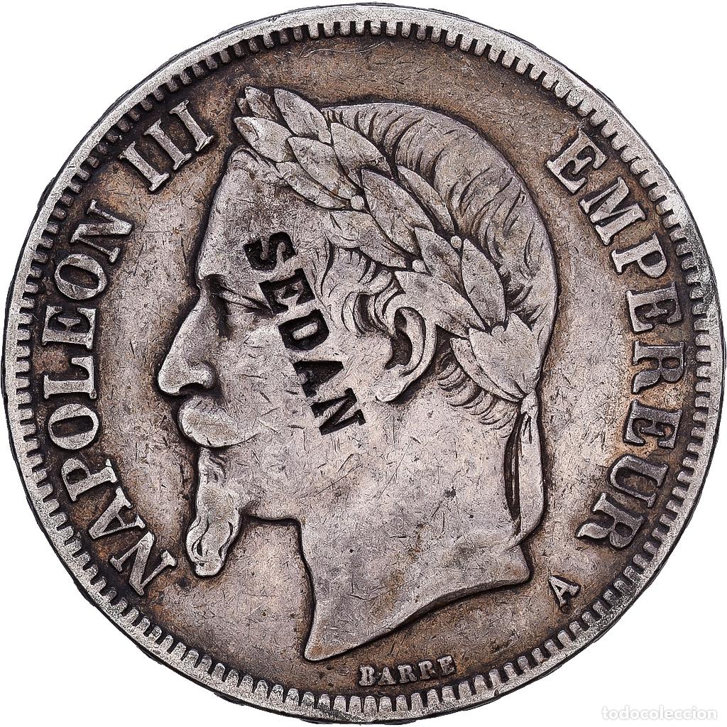 Monedas antiguas de Europa: [#1118022] Francia, Napoleon III, 5 Francs, 1870, Paris, Contremarque SEDAN, Plata, MBC